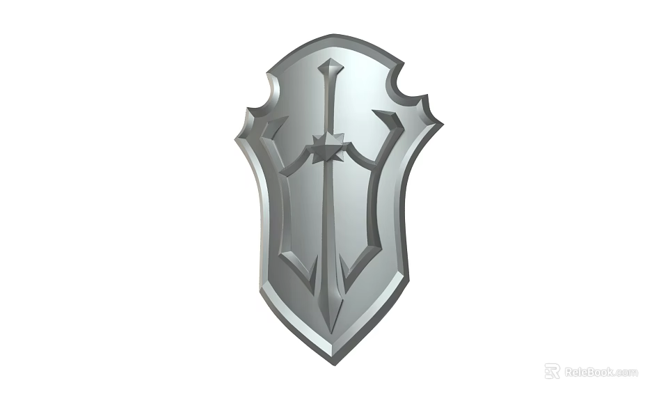 Decorative Silver Metallic Shield With Sword And Spear Weapon Design 3d model