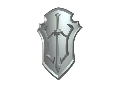 Decorative Silver Metallic Shield With Sword And Spear Weapon Design 3d model