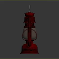 Vintage Red Lantern With Metal Frame And Glass Panel Design