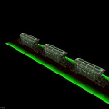 Vintage Green Freight Train Cars With Rusty Metal Structure And Wheels