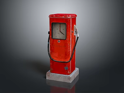Red Vintage Gas Pump With Classic Meter And Black Hose On Concrete Base 3d model