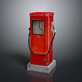 Red Vintage Gas Pump With Classic Meter And Black Hose On Concrete Base