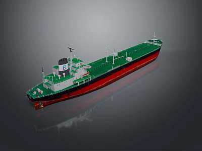 Green Deck Red Hull Maritime Vessel With White Superstructure And Antennas 3d model