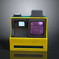 Retro Instant Camera With Yellow Black Body Purple Display And Vintage Design