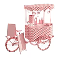 Pink Ice Cream Cart With Canopy Lights Chalkboard Sign And Cones Bottles