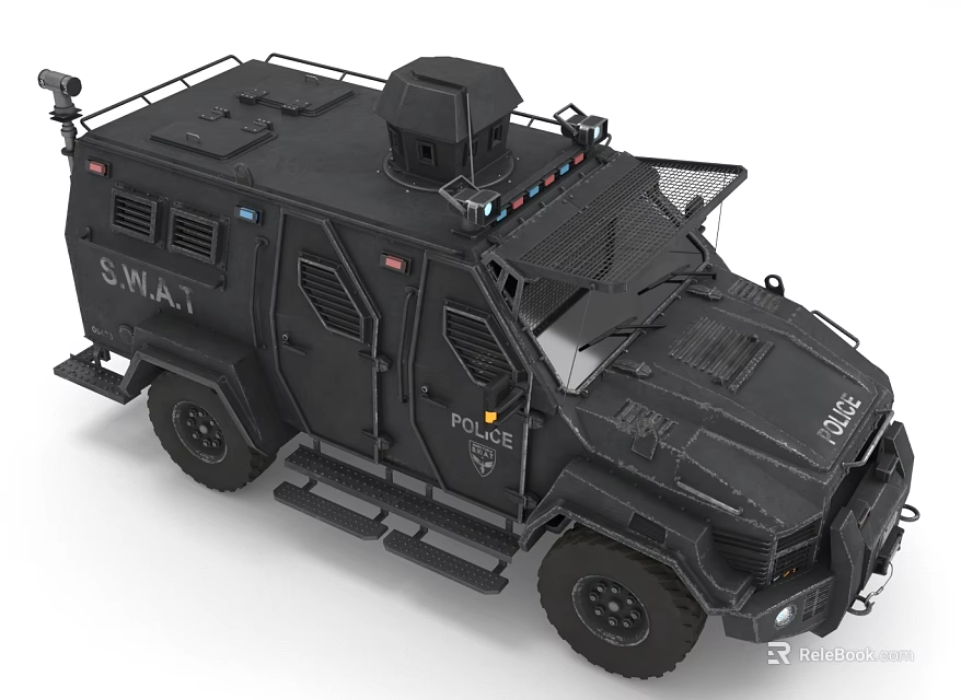 Black SWAT Armored Vehicle With Tactical Equipment 3d model 