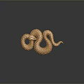 Coiled Golden Scaled Reptile Snake On Dark Background With Shiny Reflection 3d model