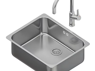 Stainless Steel Kitchen Sink With Modern Faucet And Square Design For Home Kitchen Use 3d model