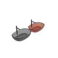 Transparent Glass Oval Washbasins in Red and Black with Black Faucet Design