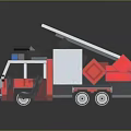 Red And White Block Model Fire Truck With Blue Emergency Lights And Ladder