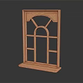 Wooden Window Frame with Arched Top and Pane Structure in 3D Model on Dark Background 3d model