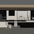 Modern Restaurant Kitchen Interior with Dark Wood Cabinets White Island and Stainless Steel Appliances
