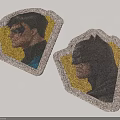Decorative Superhero Character Portrait Patches With Yellow Background And Gray Border