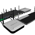 Multiple Wireless Routers And Network Devices With Antennas And Indicator Lights