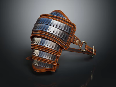 Samurai Style Leather Arm Guard With Layered Metal Plates And Buckle Straps 3d model