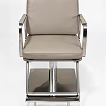 Modern Beige Upholstered Office Chair With Sleek Metal Frame And Square Base Design