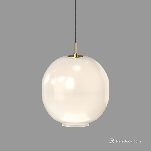 Modern Minimalist Pendant Light With White Globe Shade Gold Metal Ceiling Mount Design 3d model 