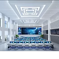 Spacious Modern Control Room With Multiple Screens Curved Console Glass Partitions And World Map 3d model