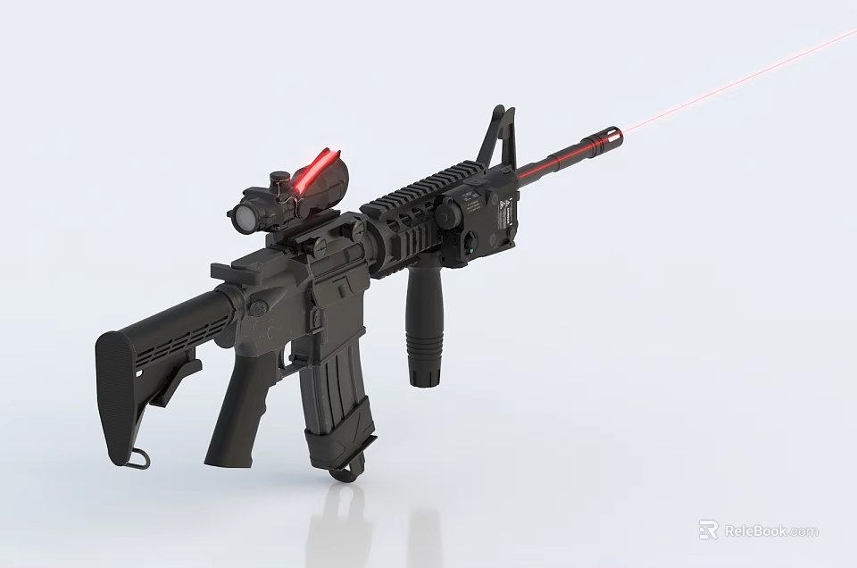 Black Tactical Rifle With Red Laser Sight And Scope For Shooting 3d model 