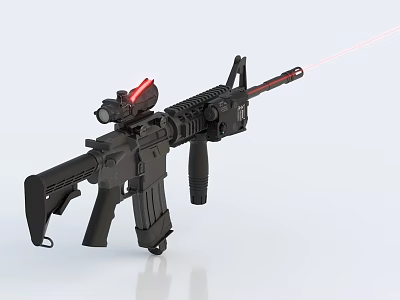 Black Tactical Rifle With Red Laser Sight And Scope For Shooting 3d model