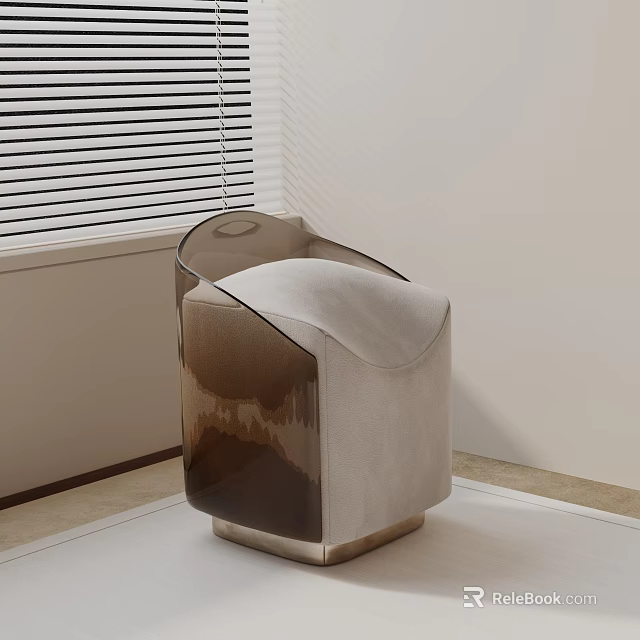 Modern Brown Gradient Acrylic Side Table With Beige Upholstered Cushion 3d model 
