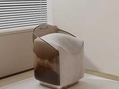 Modern Brown Gradient Acrylic Side Table With Beige Upholstered Cushion 3d model