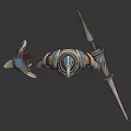 Armored Fantasy Warrior Character With Blue Purple Gold Decorations Holding Shield And Spear