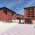 Red Brick School Buildings With Multiple Floors And Open Square Entrance Area