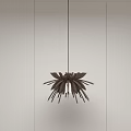 Unique Shaped Brown Pendant Light With Petal Design Hanging Over White Lined Wall 3d model