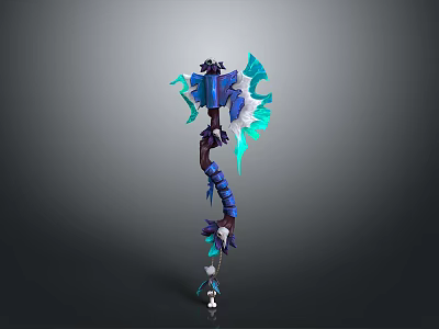 Fantasy Blue Green Dragon Themed Warhammer With Glowing Crystal Accents And Long Handle 3d model