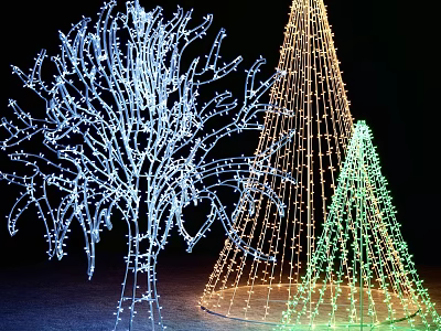 Lighted Tree Shaped And Cone Shaped Decorative Structures For Outdoor Illumination 3d model