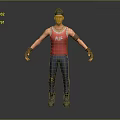 Man Wearing Red ALF Tank Top Blue Pants Black Cap And Wristbands