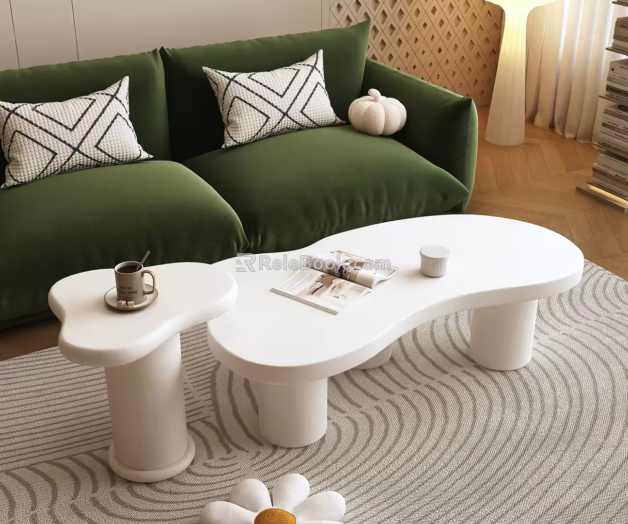 Modern coffee table cream coffee table side table combination 3d model