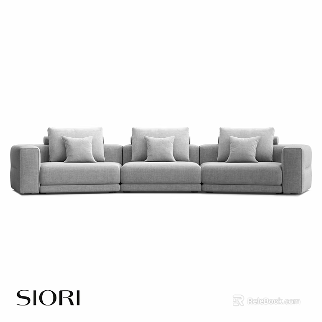Comfortable Gray Double Sofa With Three Soft Pillows Modern Interior Design 3d model 