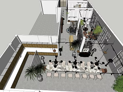 Cozy Leisure Lounge Area With Comfortable Seating Green Plants And Pendant Lights 3d model