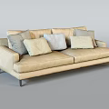 Beige Double Sofa With Multiple Colored Cushions And Dark Wooden Legs 3d model