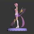 Woman Figure With Pink Hair Purple Dress Wings And Golden Weapon On Purple Base