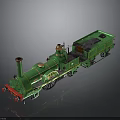 Green Vintage Steam Train Model With Brass Accents And Classic Carriage