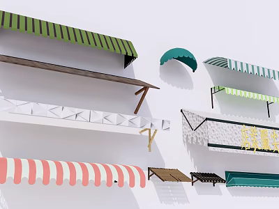 Various Colorful Garden Awnings With Striped And Geometric Designs For Outdoor Decor 3d model