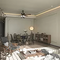Warm Retro Integrated Living And Dining Room With Comfortable Furniture And Bright Natural Lighting