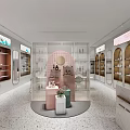 Stylish Specialty Store Interior With Transparent Glass Partition Pink White Decor Shelves Products Marble Counter