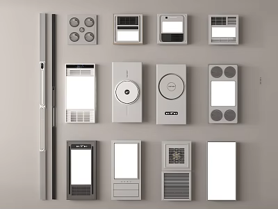 Modern Bathroom Fixtures With Control Panels Ventilation Grilles And Lighting Panels 3d model