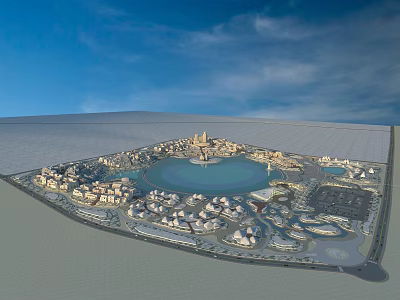 Aerial Planning of Urban Layout With Central Lake Building Clusters and Green Spaces 3d model