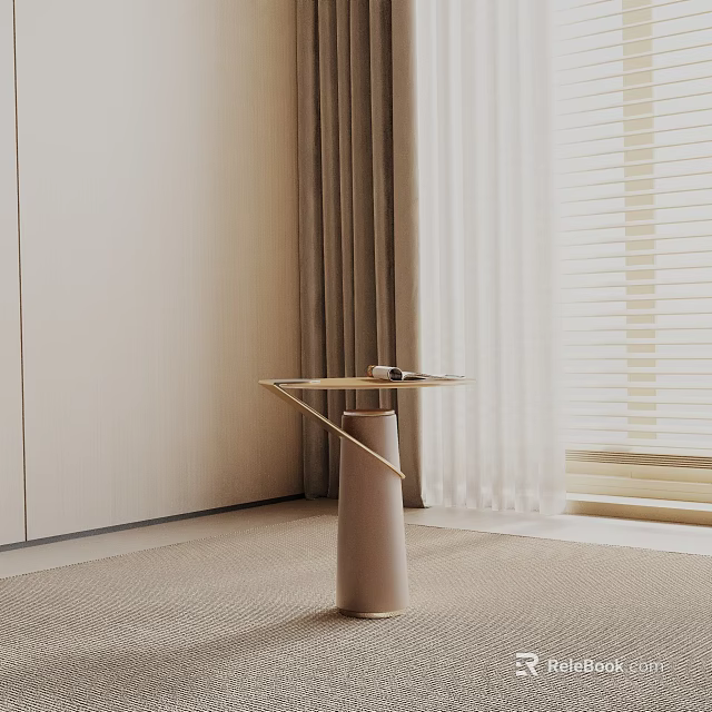 Elegant Modern Side Table With Gold Metal Stand And Light Top In Room With Curtains 3d model 