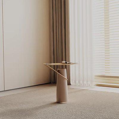 Elegant Modern Side Table With Gold Metal Stand And Light Top In Room With Curtains 3d model