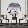 New Chinese Style Casual Table and Chair Combination Single Chair Side Combination 3d model