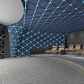 Modern Conference Room With Comfortable Leather Seats And Geometric Ceiling Design