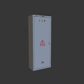 Industrial High Voltage Electrical Cabinet With Gray Enclosure Red Warning Sign And Top Indicator Lights