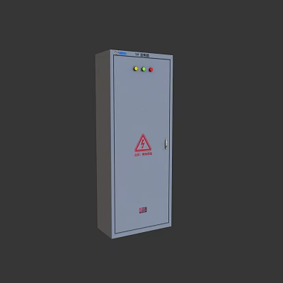 Industrial High Voltage Electrical Cabinet With Gray Enclosure Red Warning Sign And Top Indicator Lights 3d model