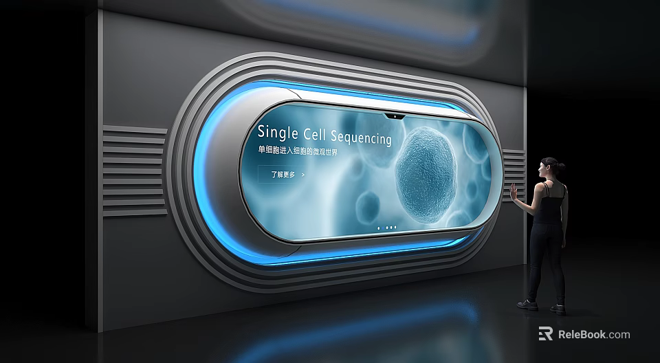Single Cell Genomic Sequencing Display With Person Interacting In Technological Environment 3d model 